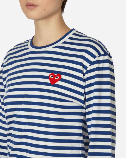 COMME DES GARÇONS PLAY Blue Heart Striped Longsleeve T-shirt Navy