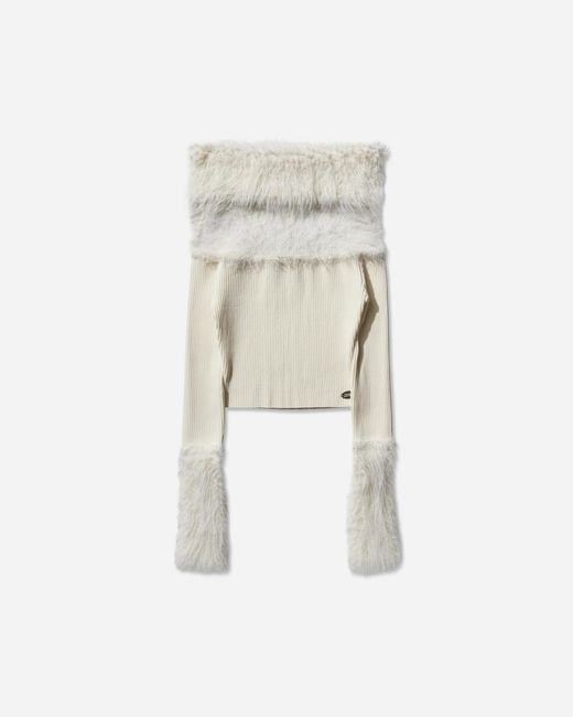 Jean Paul Gaultier White Women S Off-shoulder Hairy Sweater Ecru