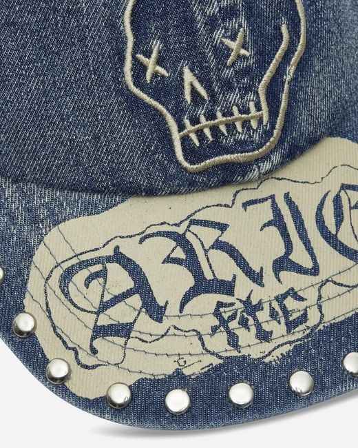 Aries Blue Studded Mega Graphic Denim Cap for men