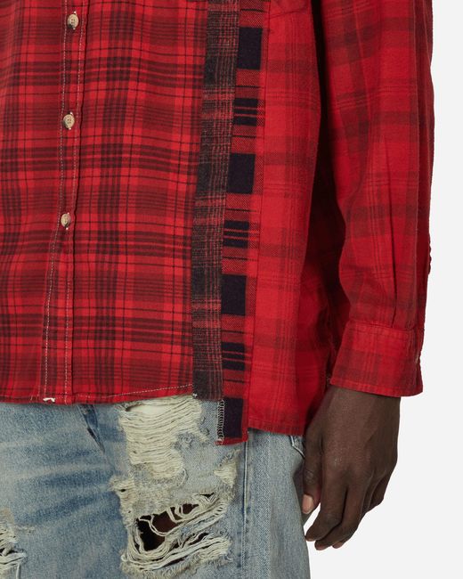 Needles Red 7 Cuts Flannel Wide Shirt Over Dye for men