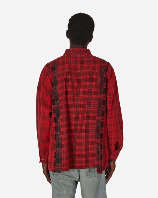 Needles Red 7 Cuts Flannel Wide Shirt Over Dye for men