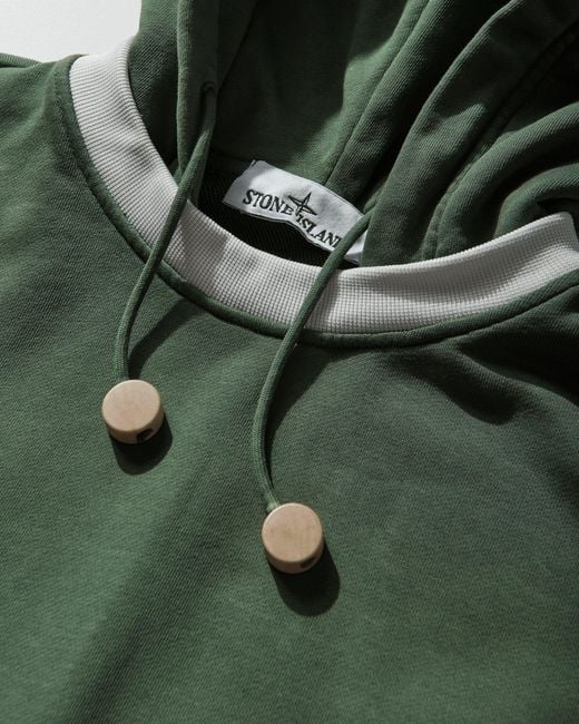 Stone Island Green Men S Marina Oversized Fit Cotton Fleece Hoodie Quartz for men