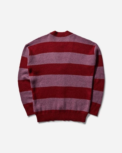 No Problemo Red Striped Mohair Oversized Cardigan Burgundy for men