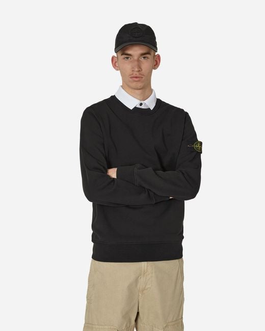 Stone Island Black Garment Dyed Crewneck Sweatshirt for men
