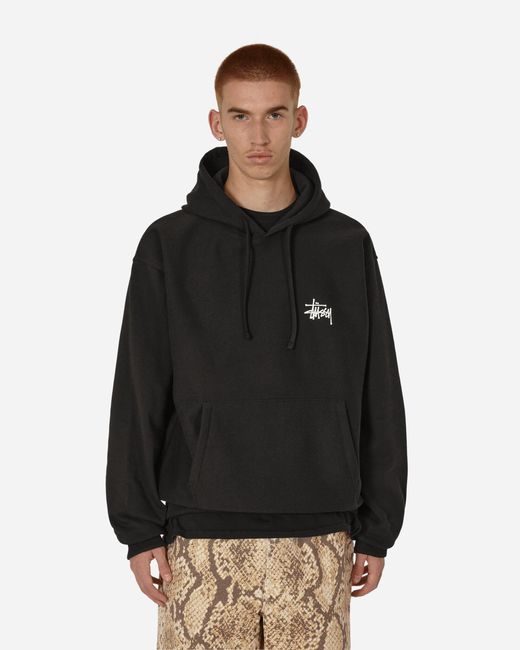 Stussy Black Stock Logo Hooded Sweatshirt for men