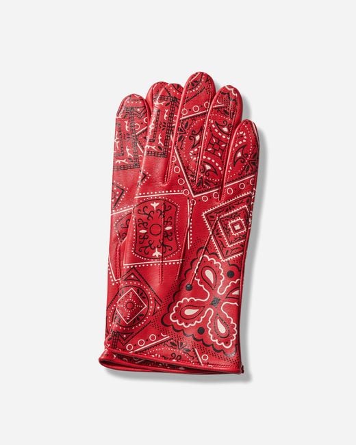 Kapital Red Leather Cookie Bandana Gloves for men