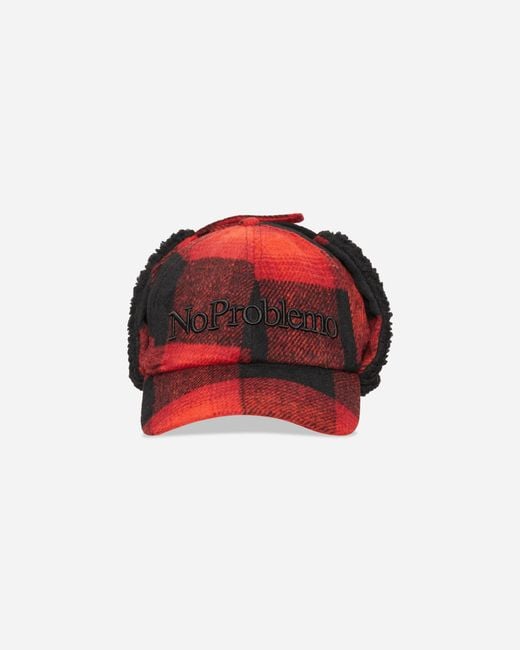 No Problemo Red Plaid Flap Cap for men
