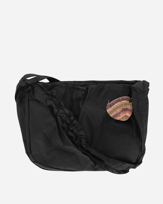 STORY mfg. Black Large Crossbody Drawstring Port-All Bag Obsidian for men