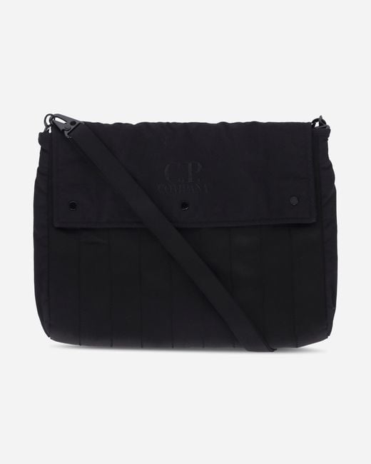 C P Company Black Herringbone Logo Bag for men