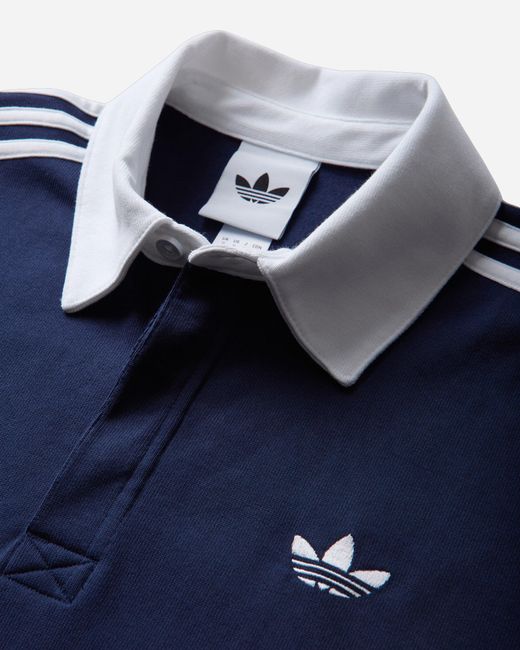 Adidas Blue 3-Stripes Rugby Longsleeve Polo Night for men