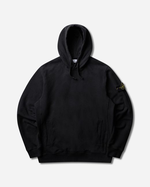 Stone Island Black Organic Cotton Fleece Hoodie for men