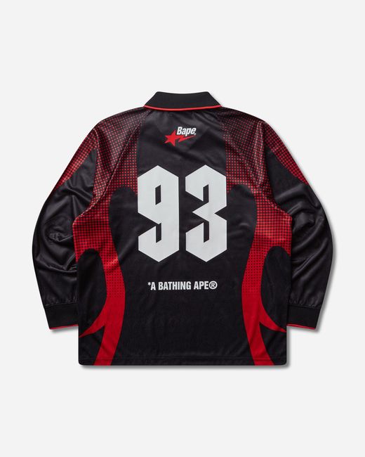 A Bathing Ape Red Men S Ape Flame Monogram Jacquard Logo Relaxed Fit Football Jersey for men