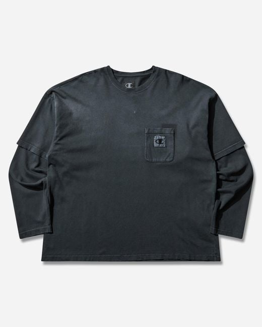 Champion Black S Nowhere University Front Pocket Longsleeve T-Shirt for men