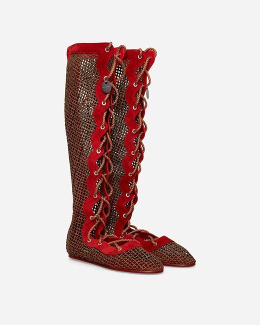 Kiko Kostadinov Red S Reticella Knee High Boots