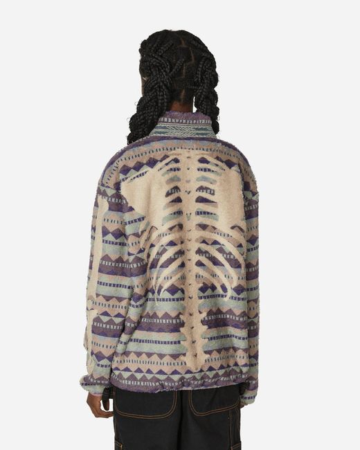 Kapital Purple Ashland Stripe And Bone Fleece Zip Jacket