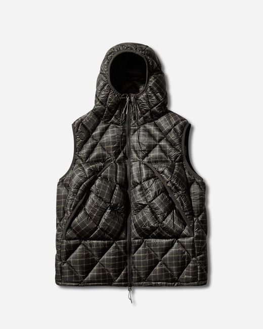 Roa Black Men S Nuna 600 Fill Power Printed Check Hooded Down Vest Anthracite for men