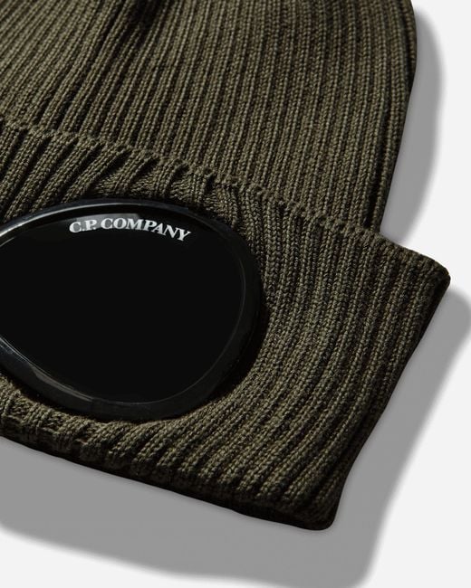 C P Company Green Cotton Goggle Beanie Ivy for men