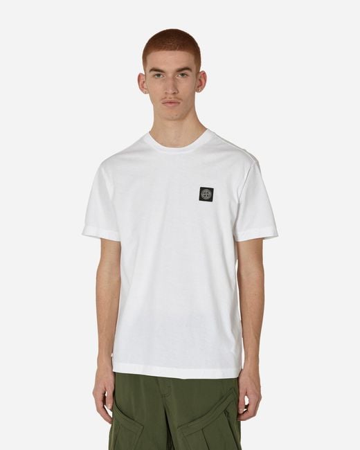 Stone Island White Garment Dyed Logo T-Shirt for men