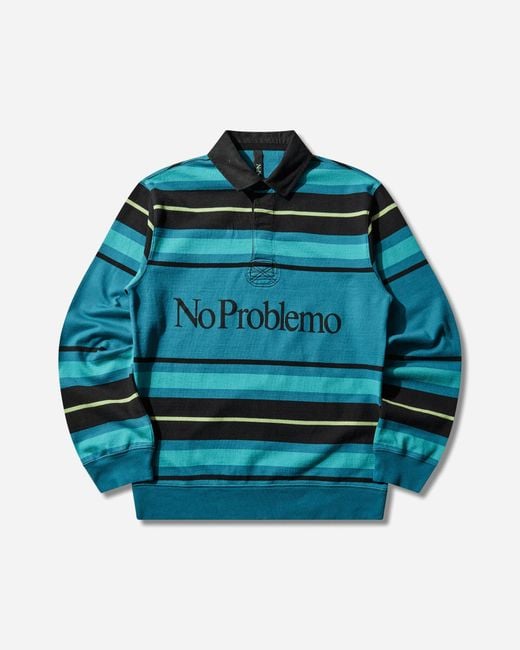 No Problemo Blue Striped Longsleeve Rugby Shirt Aqua for men