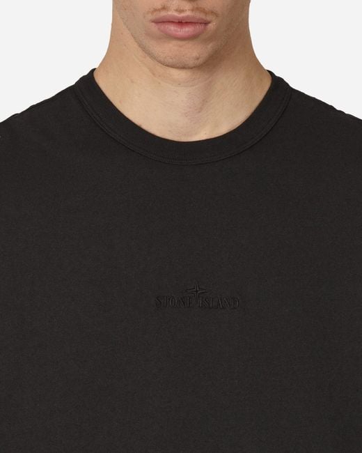 Stone Island Black Garment Dyed Embroidered Logo T-shirt for men