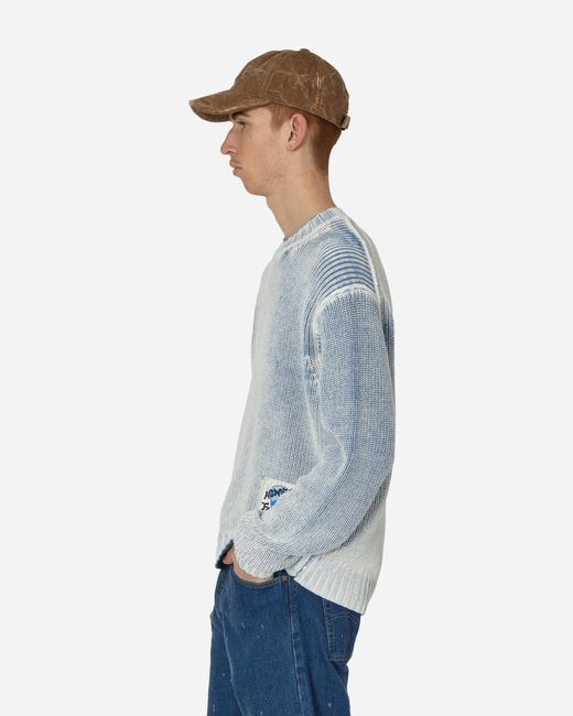 Acne Blue Acid Print Crewneck Sweater Old / White for men