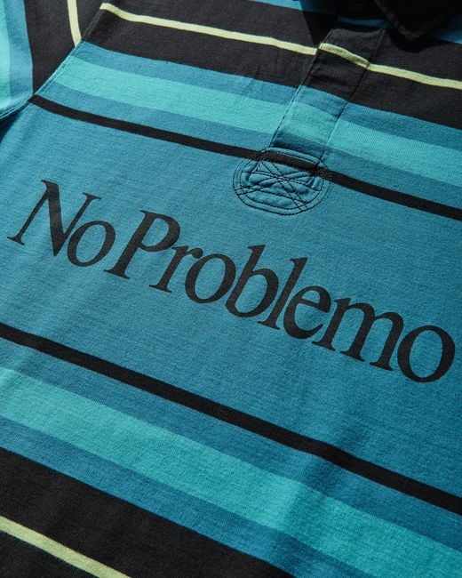 No Problemo Blue Striped Longsleeve Rugby Shirt Aqua for men