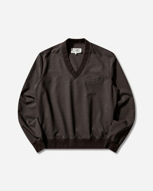 MM6 by Maison Margiela Black Men S V-neck Longsleeve Top Deep Brown for men