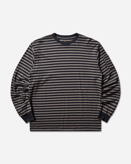 Needles Black Men S Stripe Crewneck Longsleeve T-shirt Navy / Mocha for men
