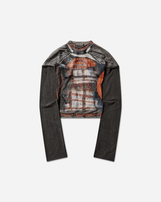 OTTOLINGER Black Women S Mesh Hybrid Longsleeve Top Racing Plaid