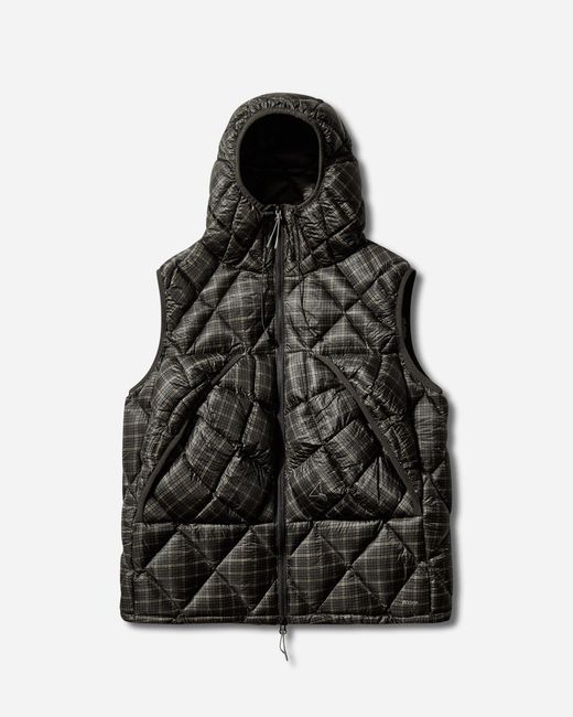 Roa Black Men S Nuna 600 Fill Power Printed Check Hooded Down Vest Anthracite for men