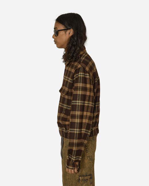 Random Identities Brown Simmo Tartan Vintage Zip-Up Jacket for men