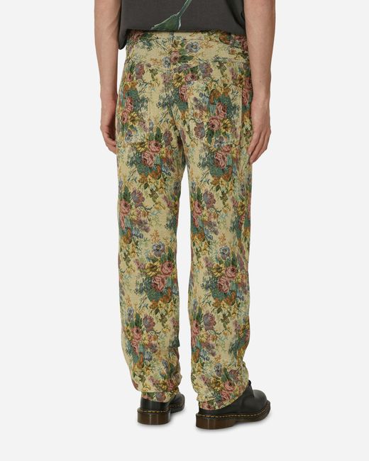 Song For The Mute Green Floral Jacquard Long Work Multicolor Pants for men
