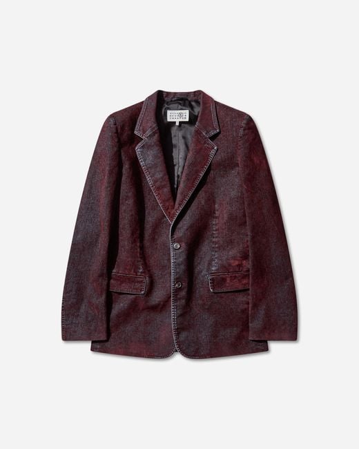 MM6 by Maison Margiela Men S Flocked Denim Suit Jacket Bordeaux in