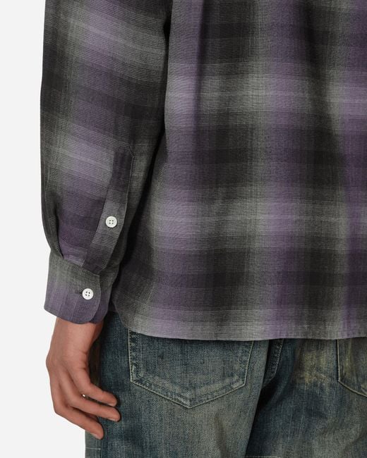 Wacko Maria Gray Ombre Check Open Collar Longsleeve Shirt (type-2) for men