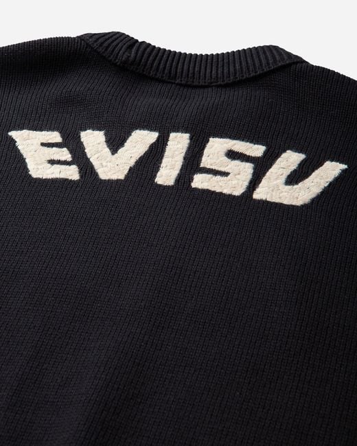 Evisu Black S Logo Embroidery Knit Pullover for men