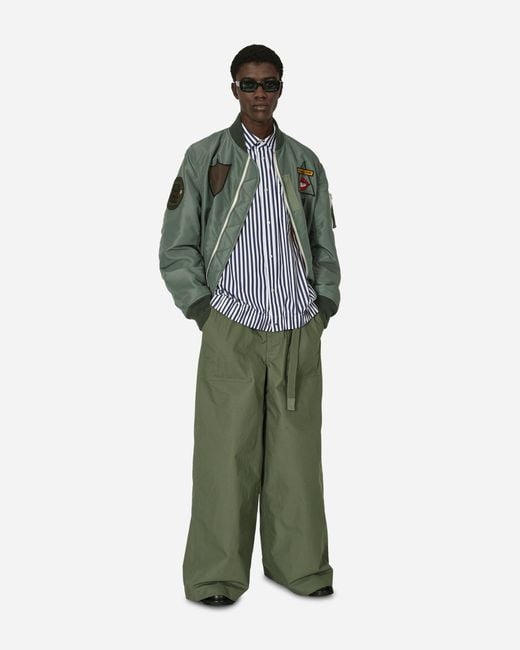 Sacai Green Rip Stop Pants Khaki for men