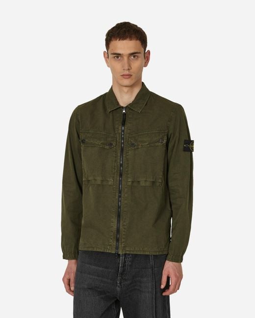 Stone Island Green Garment Dyed Overshirt Olive for men