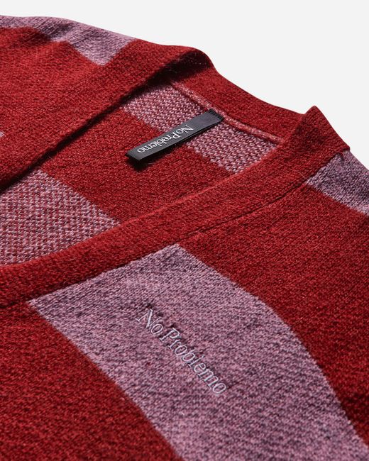 No Problemo Red Striped Mohair Oversized Cardigan Burgundy for men