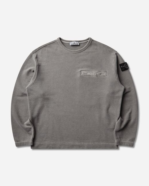 Stone Island Gray Mineral Dyed Organic Cotton Fleece Crewneck Sweatshirt for men
