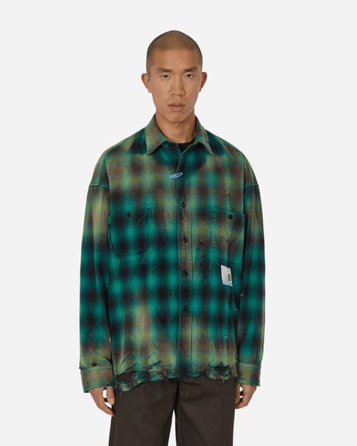 Maison Mihara Yasuhiro Green Vintage-like Check Shirt for men