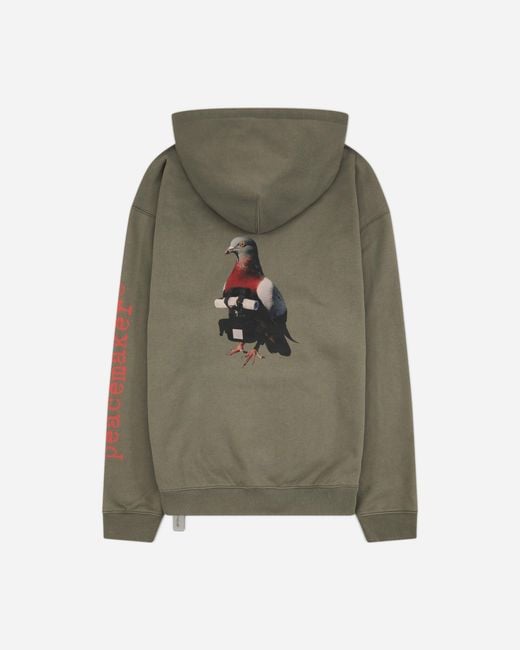 Oamc Peacemaker Green Men S Pigeon Print Loose Fit Hoodie Gray for men
