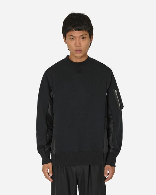 Sacai Black Sponge Sweat X Nylon Twill Crewneck Sweatshirt for men