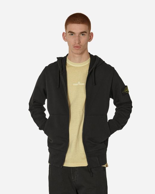 Stone Island Black Garment Dyed Zip Hooded Sweatshirt for men