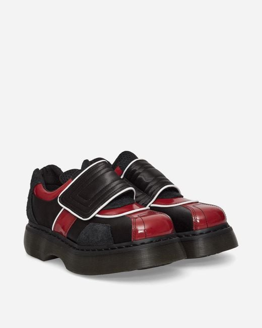 Dr. Martens Black S Buzz Strap Satin Lux High Gloss Patent Loafers Scarlet