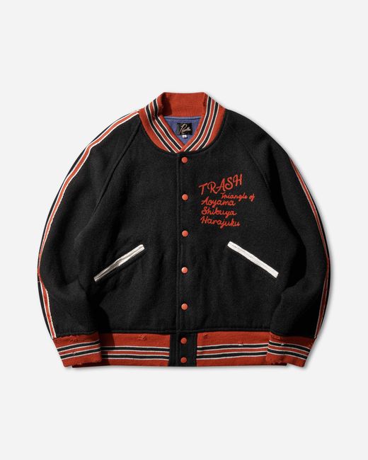 Needles Black Men S Wool Melton Deconstructed Lettered Jacket for men