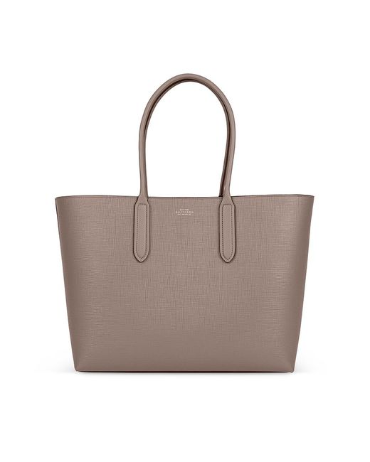 Smythson Leather East West Tote Bag In Panama in Taupe (Gray) | Lyst