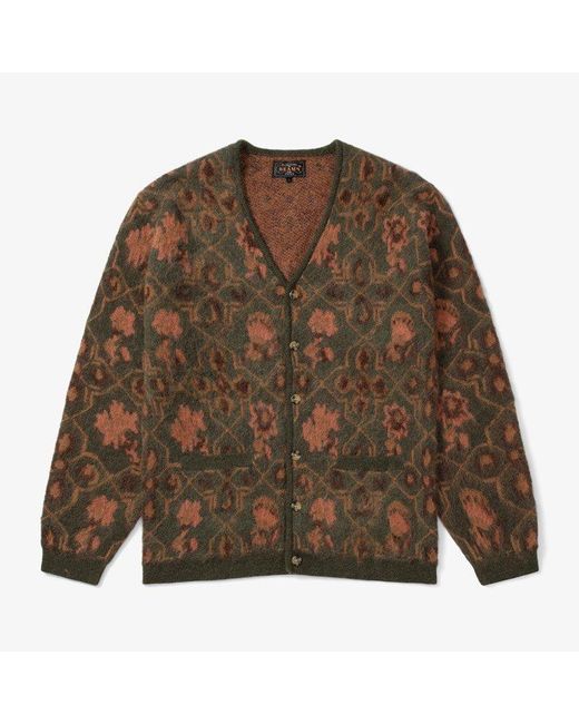 Beams Plus Synthetic Cardigan Botanical Pattern Jacquard in Brown for 
