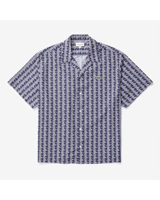 Lacoste Blue Short Sleeve Signature Monogram Shirt for men