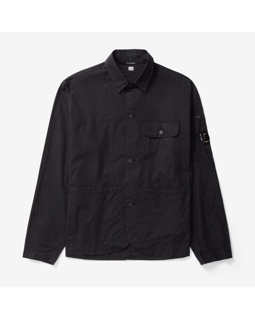 C P Company Black Popeline Workwear Shirt for men