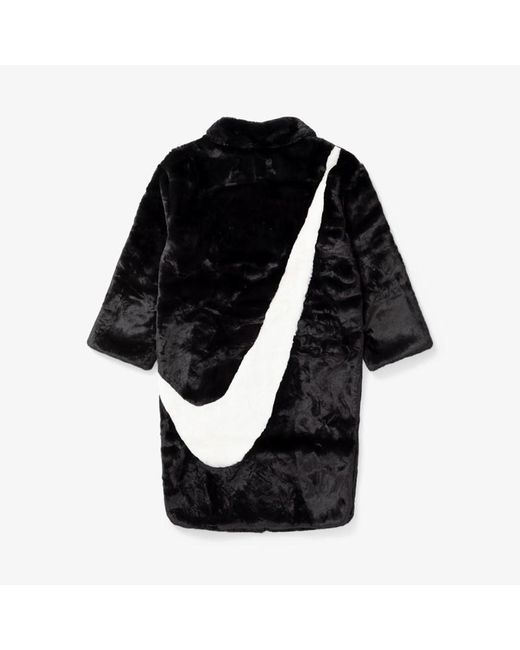 Nike Black Plush Faux Fur Long Jacket